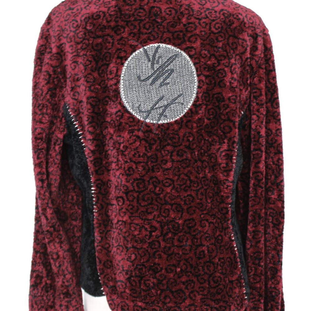 K.D.Spring M L Burgundy Black Chenille Asian Themed Zip Front Casual Jacket